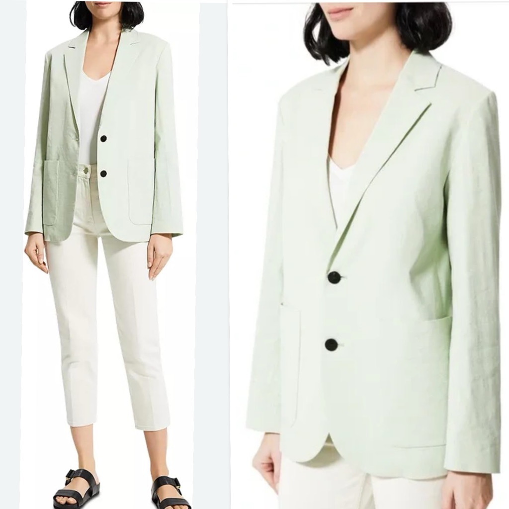 Theory Os Pkt Jkt U.Eco Cru Linen Blend Two Buttons In Mint. Size 8